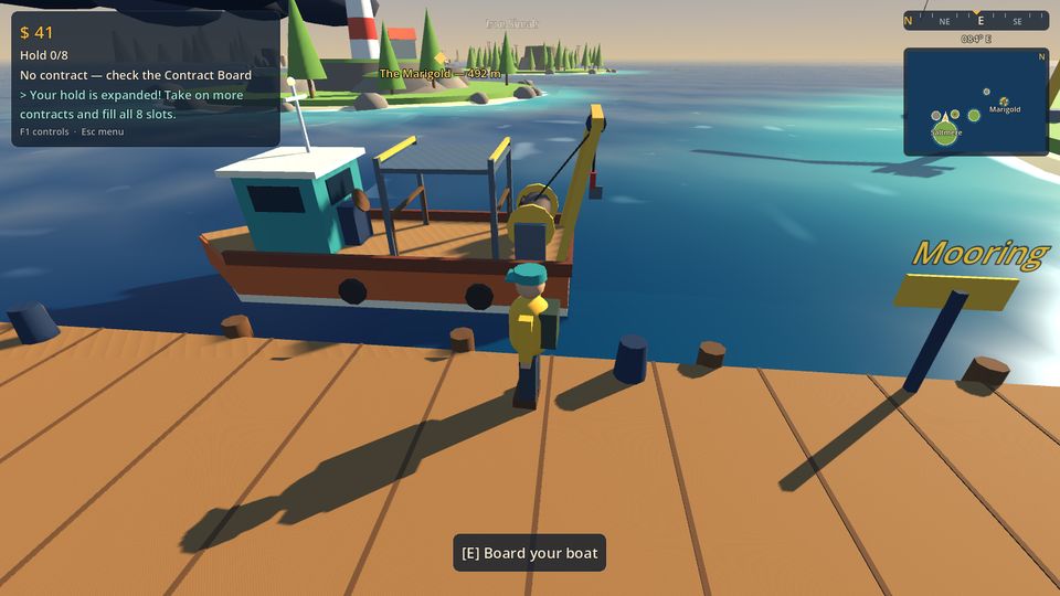 Prototype screenshot: the workboat with a second cargo rack installed after the upgrade
